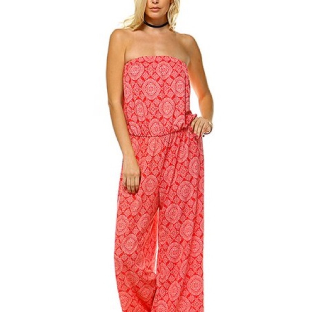 Coral Medallion Sleeveless Jumpsuit